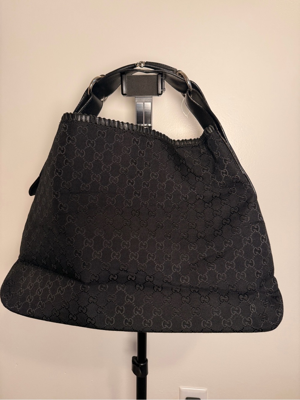 Designer-Inspired Black Monogram Hobo Bag
